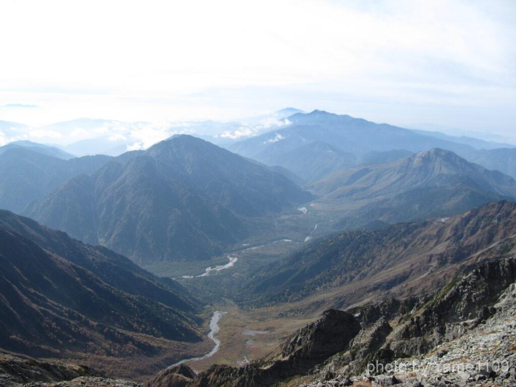 奥穂高山頂から見た上高地